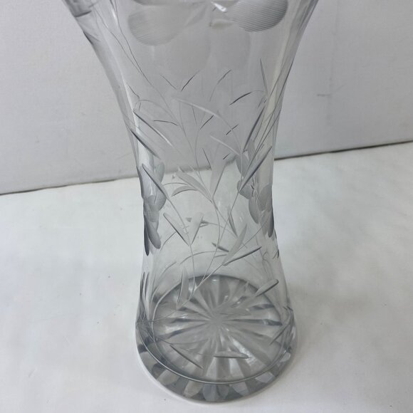 Clear Corset Cut Glass 12" Crystal Vase Floral Daisy Star Center Vintage - Picture 5 of 8
